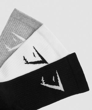 Akcesoria Damskie Gymshark Crew Socks 3pk Białe Głęboka Szare Czarne | HWKY51734