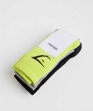 Akcesoria Damskie Gymshark Crew Socks 3pk Czarne Głęboka Szare Zielone | RGSA41206