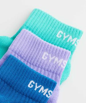 Akcesoria Damskie Gymshark Jacquard Quarter Socks 3pk Głęboka Turkusowe Niebieskie Fioletowe Niebieskie | HPWS76984