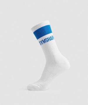 Akcesoria Damskie Gymshark Premium Jacquard Single Socks Białe Niebieskie | BZCG78651