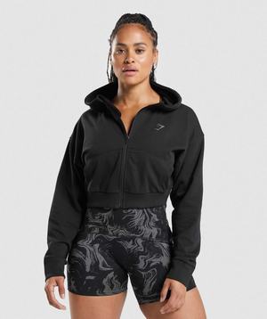 Bluzy Z Kapturem Damskie Gymshark GS Power Cropped Zip Czarne | RHYA86139