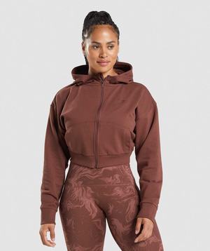 Bluzy Z Kapturem Damskie Gymshark GS Power Cropped Zip Różowe Brązowe | VOIF84106