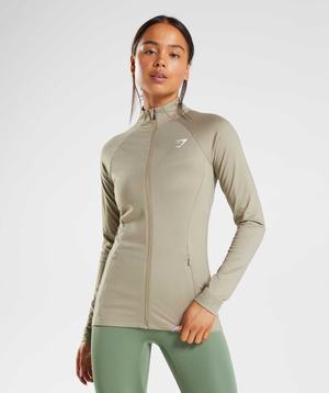 Bluzy Z Kapturem Damskie Gymshark Treningowe Zip Up Brązowe | CSVJ95067