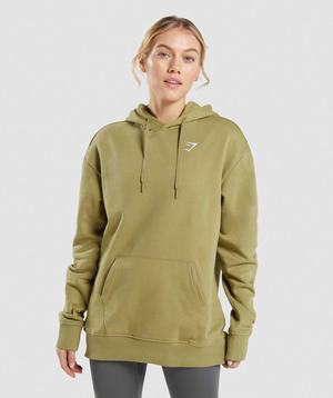 Bluzy Z Kapturem Damskie Gymshark Treningowe Oversized Zielone | SFGV78964