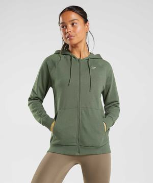 Bluzy Z Kapturem Damskie Gymshark Treningowe Zip Oliwkowe | TALG08316