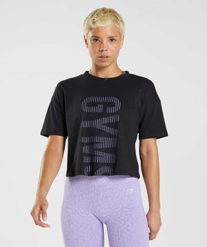 Koszulki Damskie Gymshark 315 Midi Czarne Fioletowe | QXZL80431