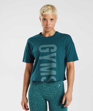 Koszulki Damskie Gymshark 315 Midi Turkusowe Niebieskie | VTSN51624