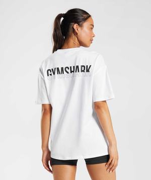 Koszulki Damskie Gymshark Fraction Oversized Białe | MRJU04723