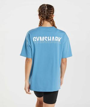 Koszulki Damskie Gymshark Fraction Oversized Niebieskie | SGCF63279