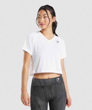 Koszulki Damskie Gymshark Sportowe Midi Białe | EKYM20759