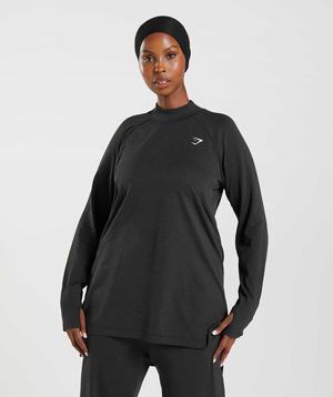 Koszulki Damskie Gymshark Vital Seamless Long Line Czarne | EPDU87216