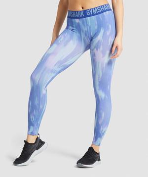 Legginsy Damskie Gymshark Fit Seamless Printed Niebieskie | ODTF04376