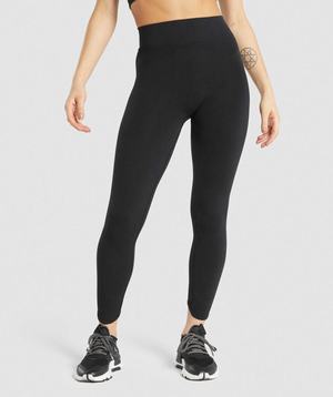 Legginsy Damskie Gymshark Pause Seamless Czarne | GEXT17438