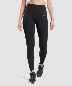 Legginsy Damskie Gymshark Pulse Mesh Czarne | UNSF16234