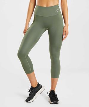 Legginsy Damskie Gymshark Treningowe 7/8 Oliwkowe | VCDA36741