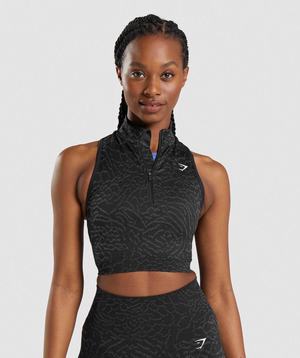 Najfatalniejszy Damskie Gymshark Adapt Animal Seamless Crop 1/2 Zip Czarne | QPAL83456