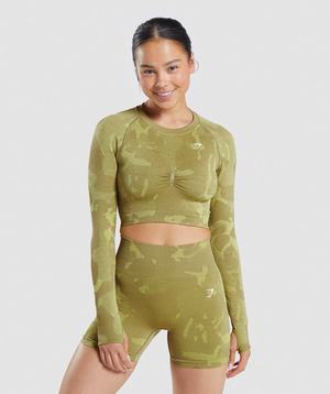 Najfatalniejszy Damskie Gymshark Adapt Camo Seamless Long Sleeve Crop Zielone | HLCB46109