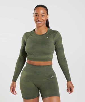 Najfatalniejszy Damskie Gymshark Adapt Camo Seamless Koronkowe Up Back Oliwkowe Oliwkowe | WXVK90134