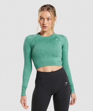 Najfatalniejszy Damskie Gymshark Adapt Fleck Seamless Long Sleeve Crop Zielone | CKUX14863