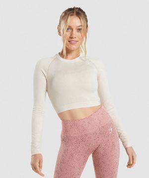 Najfatalniejszy Damskie Gymshark Adapt Fleck Seamless Long Sleeve Crop Białe | MASP75248