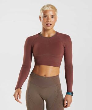 Najfatalniejszy Damskie Gymshark Apex Seamless Crop Różowe Brązowe Brązowe | BAQL50679