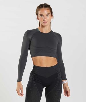 Najfatalniejszy Damskie Gymshark Apex Seamless Crop Czarne Szare Czarne | KYIG98617