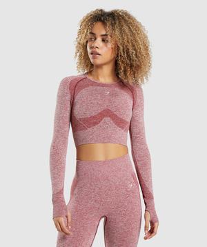 Najfatalniejszy Damskie Gymshark Flex Sports Long Sleeve Crop Bordowe | STUV92064