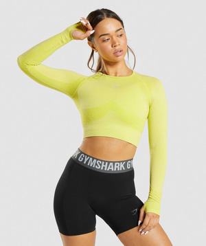 Najfatalniejszy Damskie Gymshark Flex Sports Long Sleeve Crop Żółte | SUQW80765