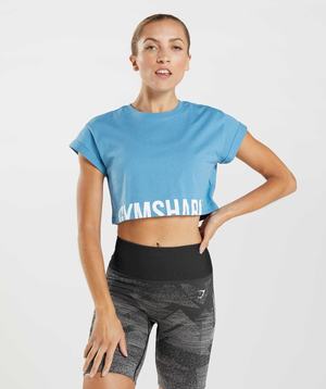 Najfatalniejszy Damskie Gymshark Fraction Crop Niebieskie | IOMU27016