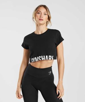 Najfatalniejszy Damskie Gymshark Fraction Crop Czarne | WEAM08435