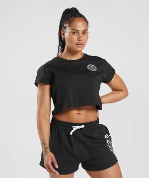 Najfatalniejszy Damskie Gymshark Legacy Crop Czarne | DJAO62904