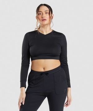 Najfatalniejszy Damskie Gymshark Pause Open Back Long Sleeve Crop Czarne | QNKZ50768