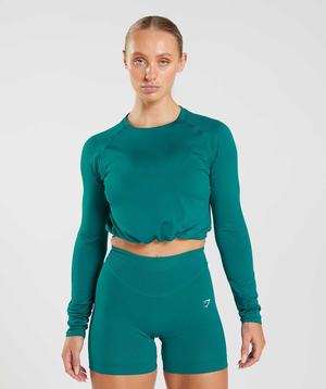 Najfatalniejszy Damskie Gymshark Sweat Seamless Long Sleeve Crop Turkusowe | DQRT34519