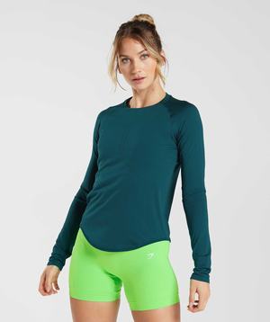 Najfatalniejszy Damskie Gymshark Sweat Seamless Long Sleeve Turkusowe | GTXE72591