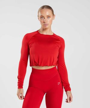 Najfatalniejszy Damskie Gymshark Sweat Seamless Long Sleeve Crop Czerwone | MRFO64810