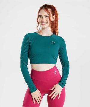 Najfatalniejszy Damskie Gymshark Treningowe Long Sleeve Crop Turkusowe | DXRU08129