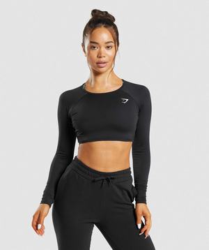 Najfatalniejszy Damskie Gymshark Treningowe Long Sleeve Crop Czarne | GECW52704