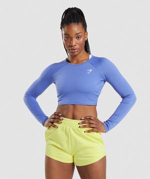 Najfatalniejszy Damskie Gymshark Treningowe Long Sleeve Crop Niebieskie | MKHL92013