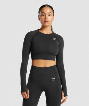 Najfatalniejszy Damskie Gymshark Vital Seamless 2.0 Long Sleeve Crop Czarne | EFWM65402