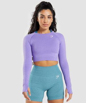 Najfatalniejszy Damskie Gymshark Vital Seamless 2.0 Long Sleeve Crop Głęboka Fioletowe | FQTB31749