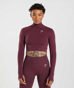 Najfatalniejszy Damskie Gymshark Vital Seamless 2.0 High Neck Midi Bordowe | MLNY71480