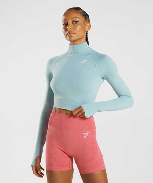 Najfatalniejszy Damskie Gymshark Vital Seamless 2.0 High Neck Midi Niebieskie | UQRC86704