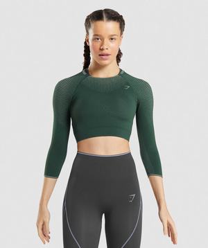 Podkoszulki Damskie Gymshark Apex Seamless Crop Obsidian Zielone Zielone | GPUZ49821