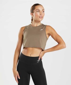 Podkoszulki Damskie Gymshark Treningowe Crop Brązowe | BKOX10824