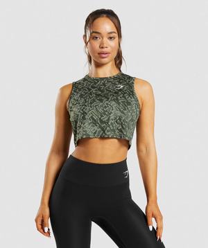 Podkoszulki Damskie Gymshark Treningowe Crop Zielone | KPJX50394