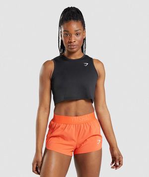 Podkoszulki Damskie Gymshark Treningowe Crop Czarne | NORA43167