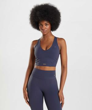 Podkoszulki Damskie Gymshark Whitney Crop Indygo Granatowe | FOCS73982