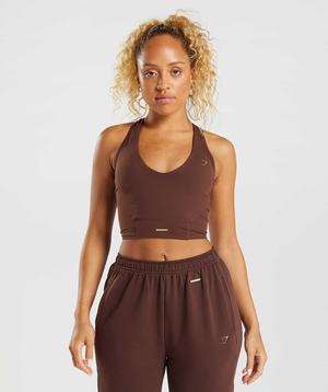 Podkoszulki Damskie Gymshark Whitney Crop Brązowe | KNJE03987