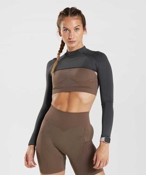 Pulowery Damskie Gymshark Apex Seamless Shrug Czarne Szare Czarne | FLHJ82145