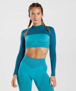 Pulowery Damskie Gymshark Apex Seamless Shrug Niebieskie Ciemny Szare Niebieskie | QXCJ91670